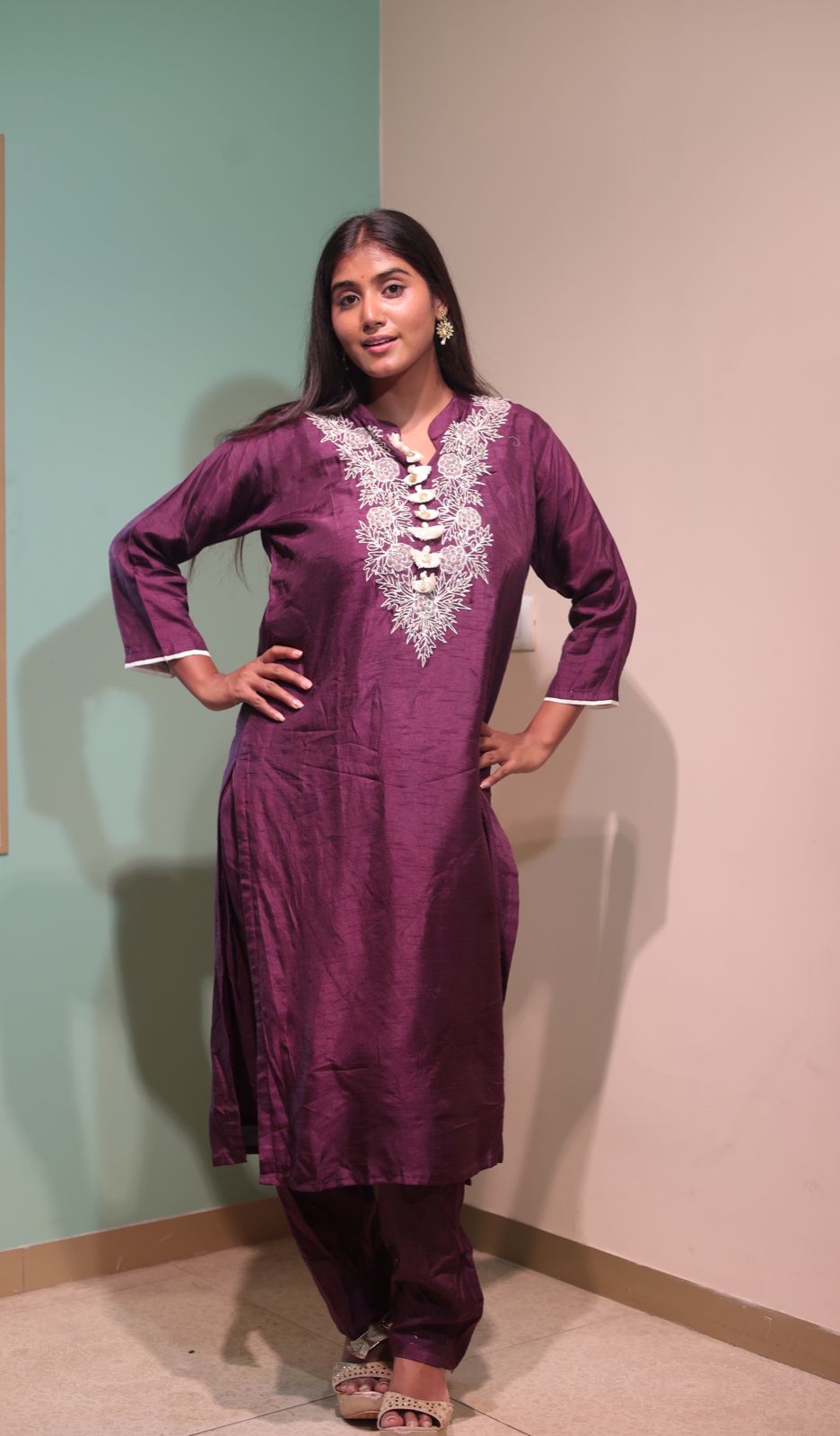 Elegant Grape Kurti Set with Pant