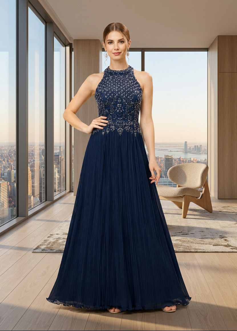 Deep Plum Embellished Flared Evening Gown Main image