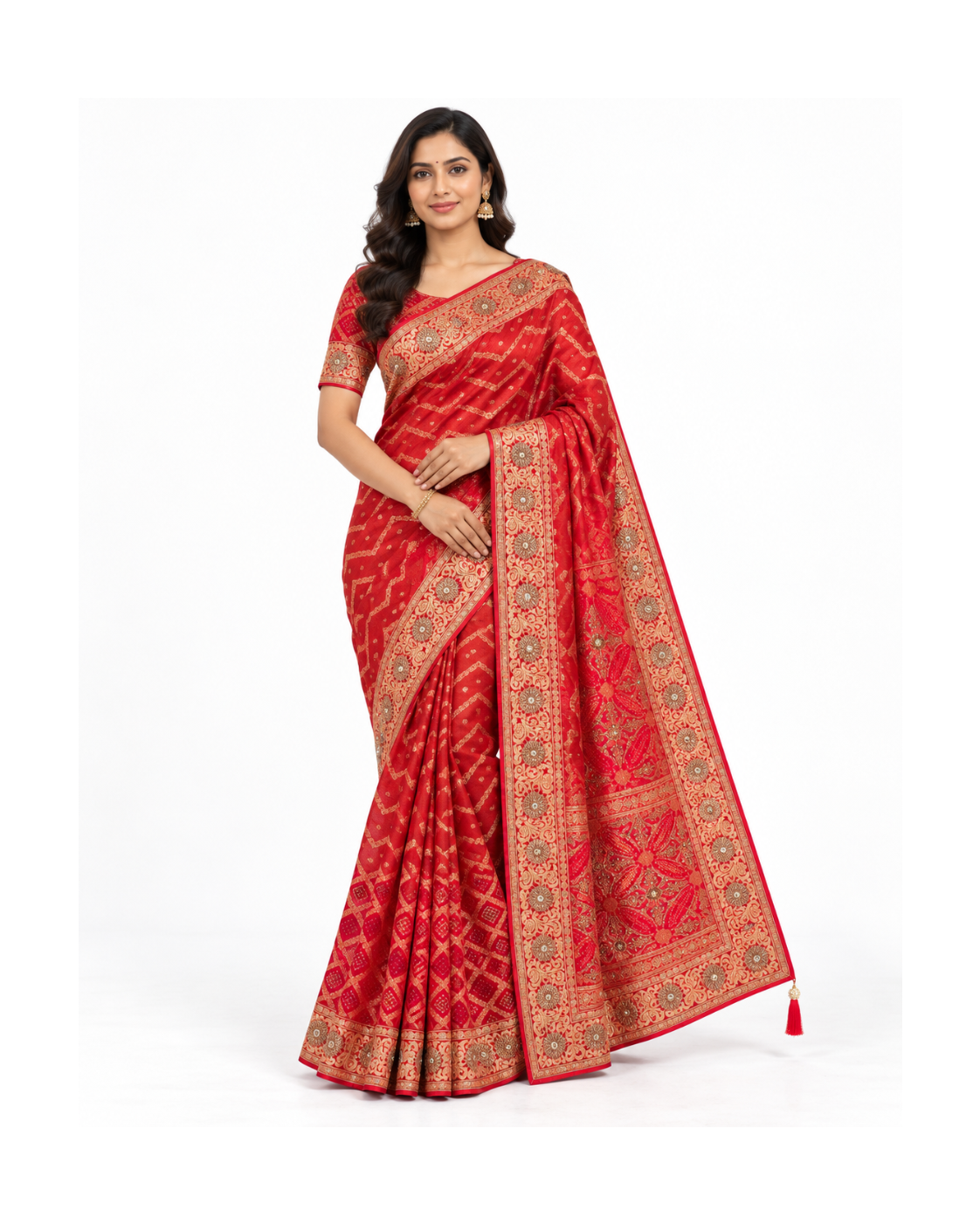 Red Gold Chevron Saree Main image