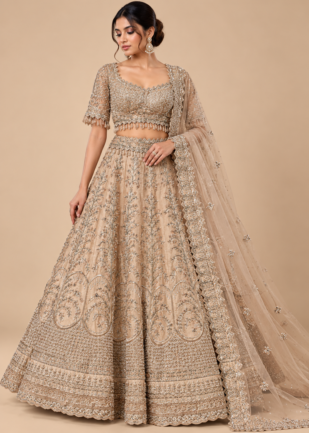Champagne Gold Arch Trellis Bridal Lehenga