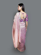 Soft Pink Shimmer Saree with Floral Blouse (14571A B-98)