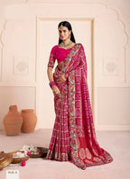 Festive Rani Pink Gajanand Bandhej Silk Saree with Embroidered Borders for women
