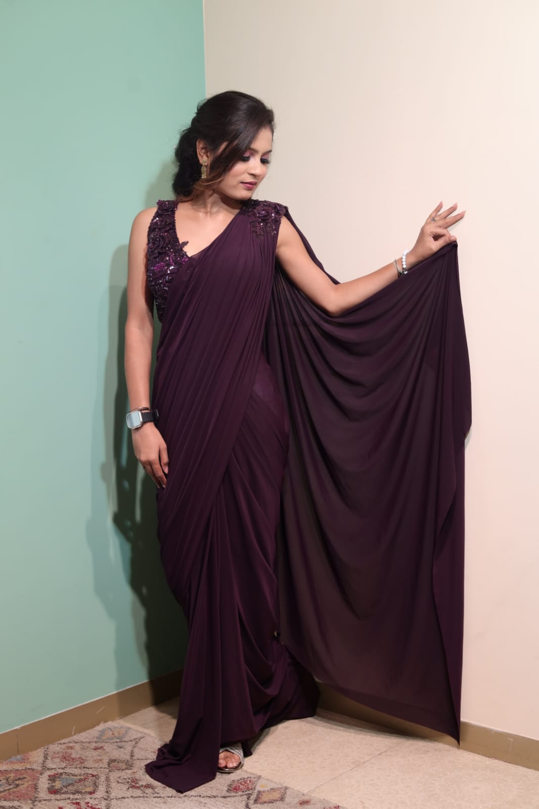 Elegant Purple Lycra Saree with Embellished Blouse