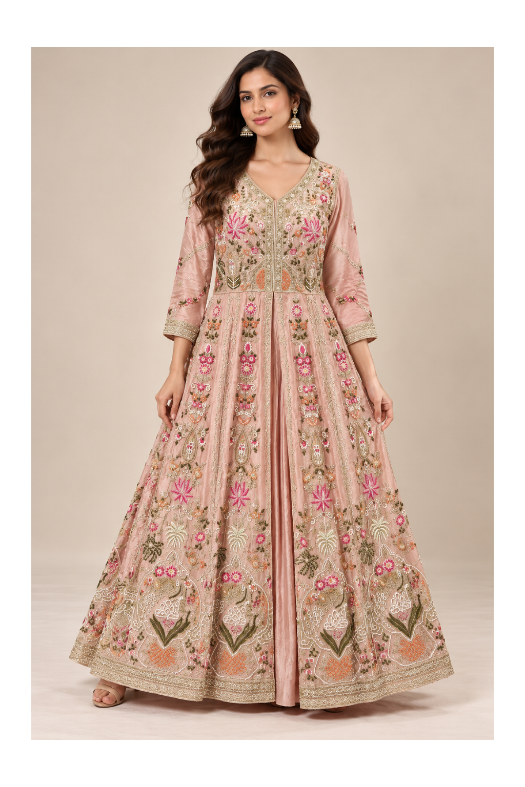 Blush Peach Floral Embroidered Anarkali Gown Main image