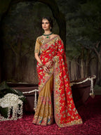 Regal Crimson and Gold Fusion Saree