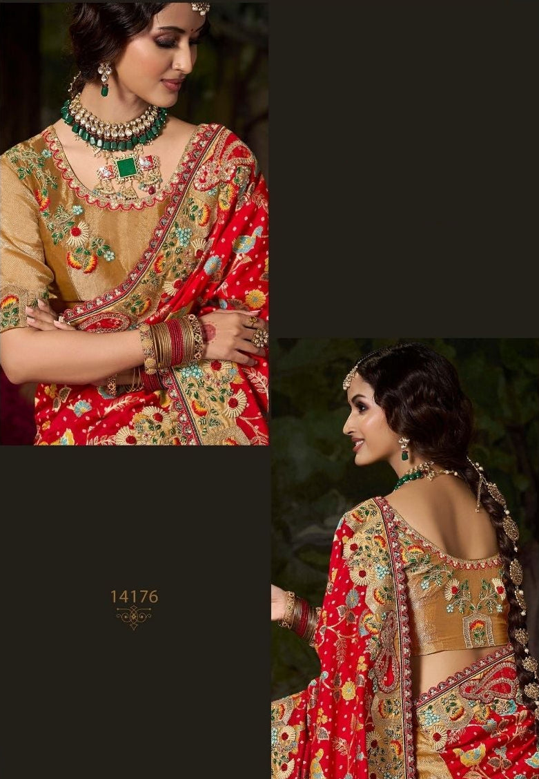 Regal Crimson and Gold Fusion Saree