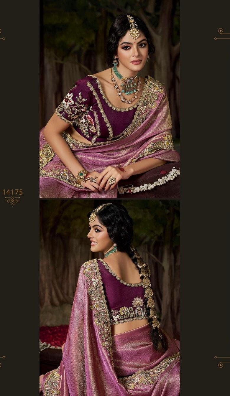 Regal Lavender and Plum Designer Saree Secondary image