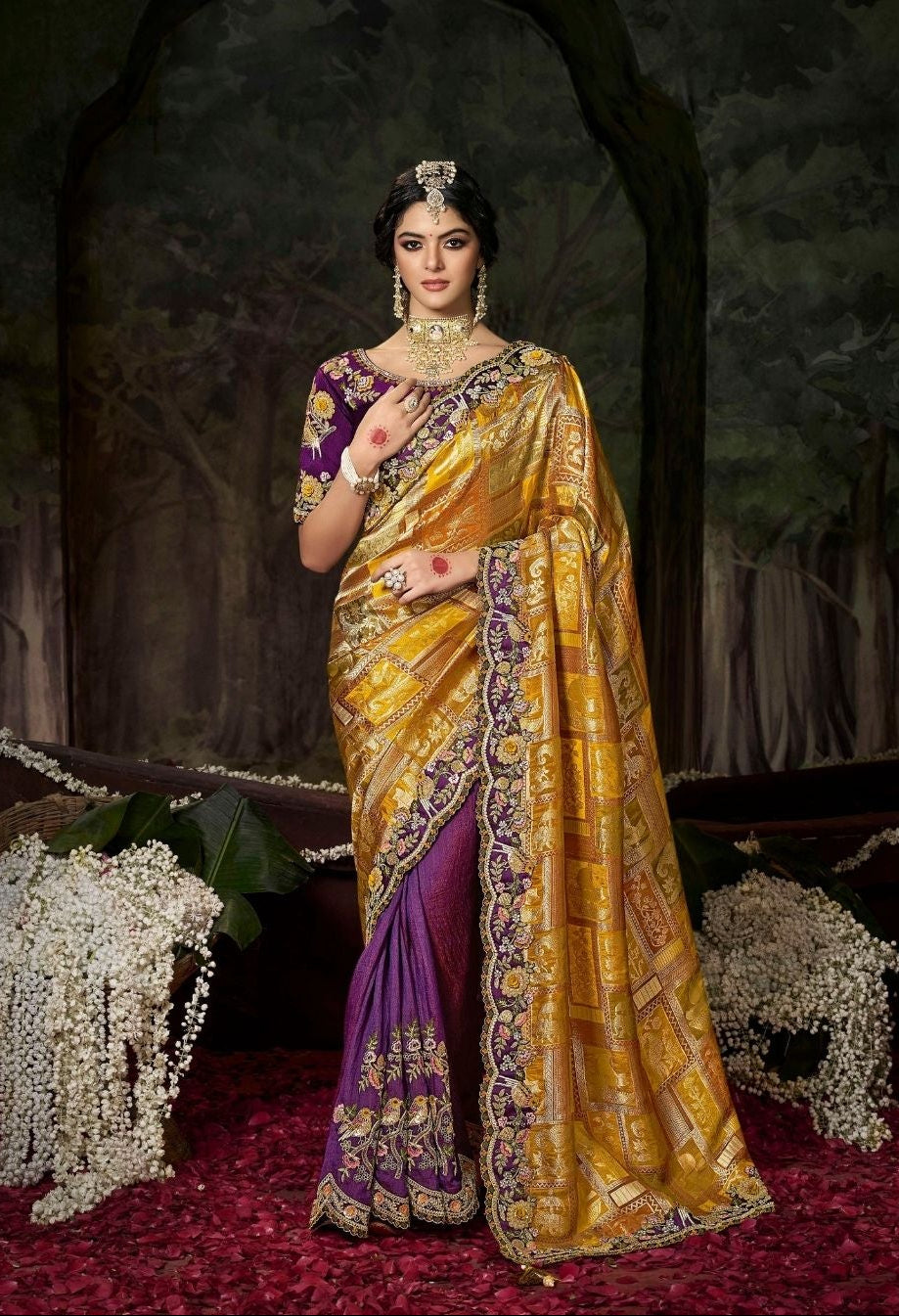 Regal Gold and Purple Designer Saree