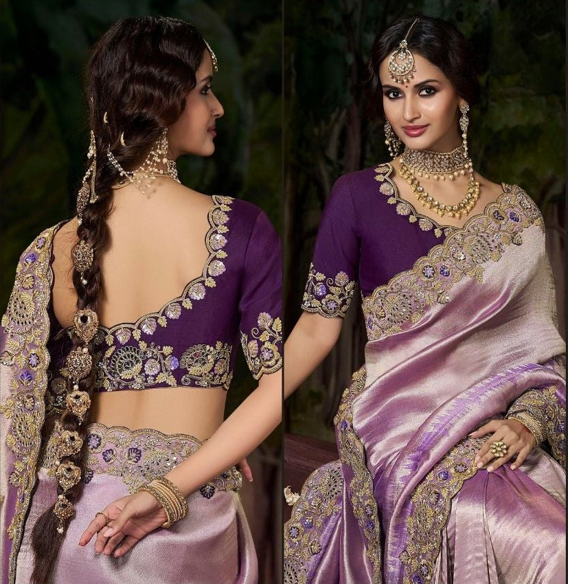 Radiant Lavender Silk Designer Saree