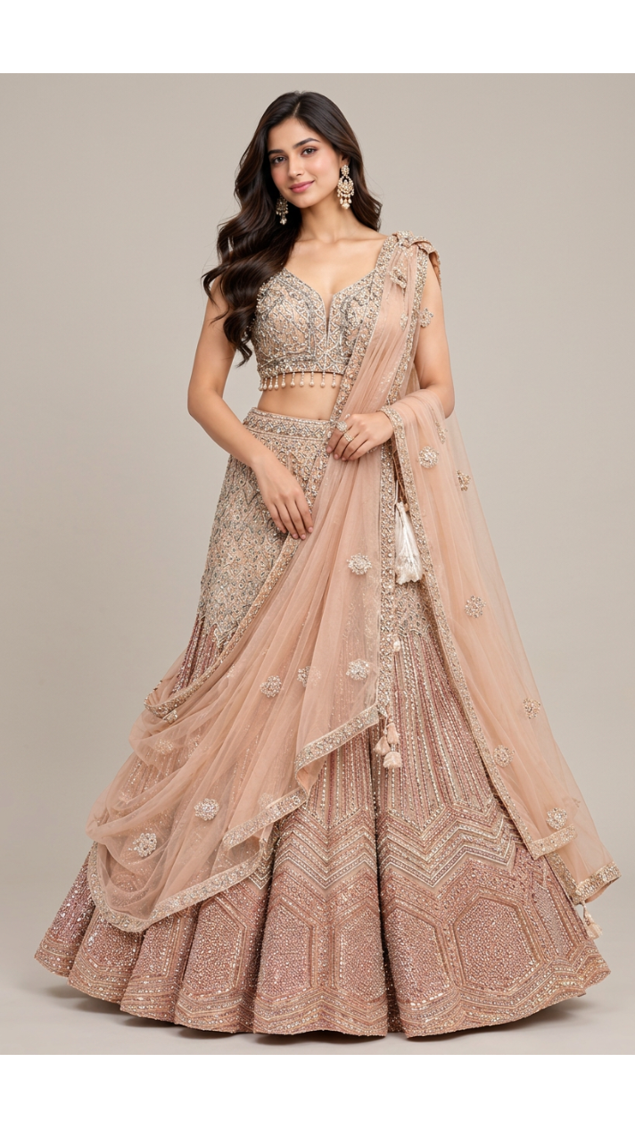 Blush Peach Heavily Embellished Bridal Lehenga