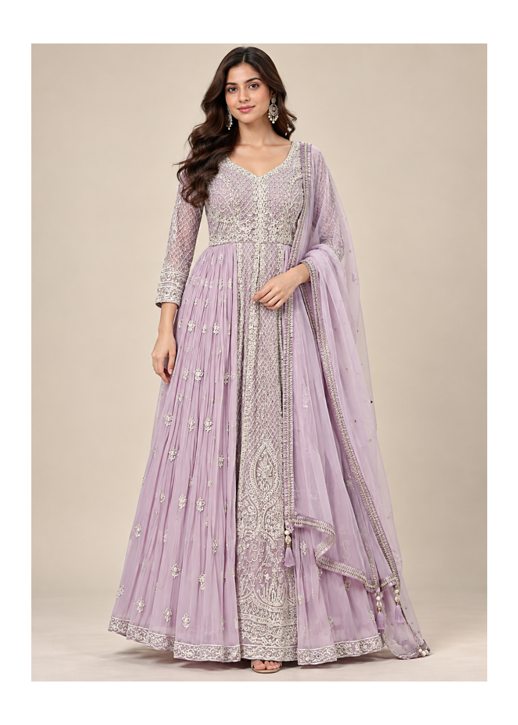 Lavender Silver Embroidered Anarkali Suit Set