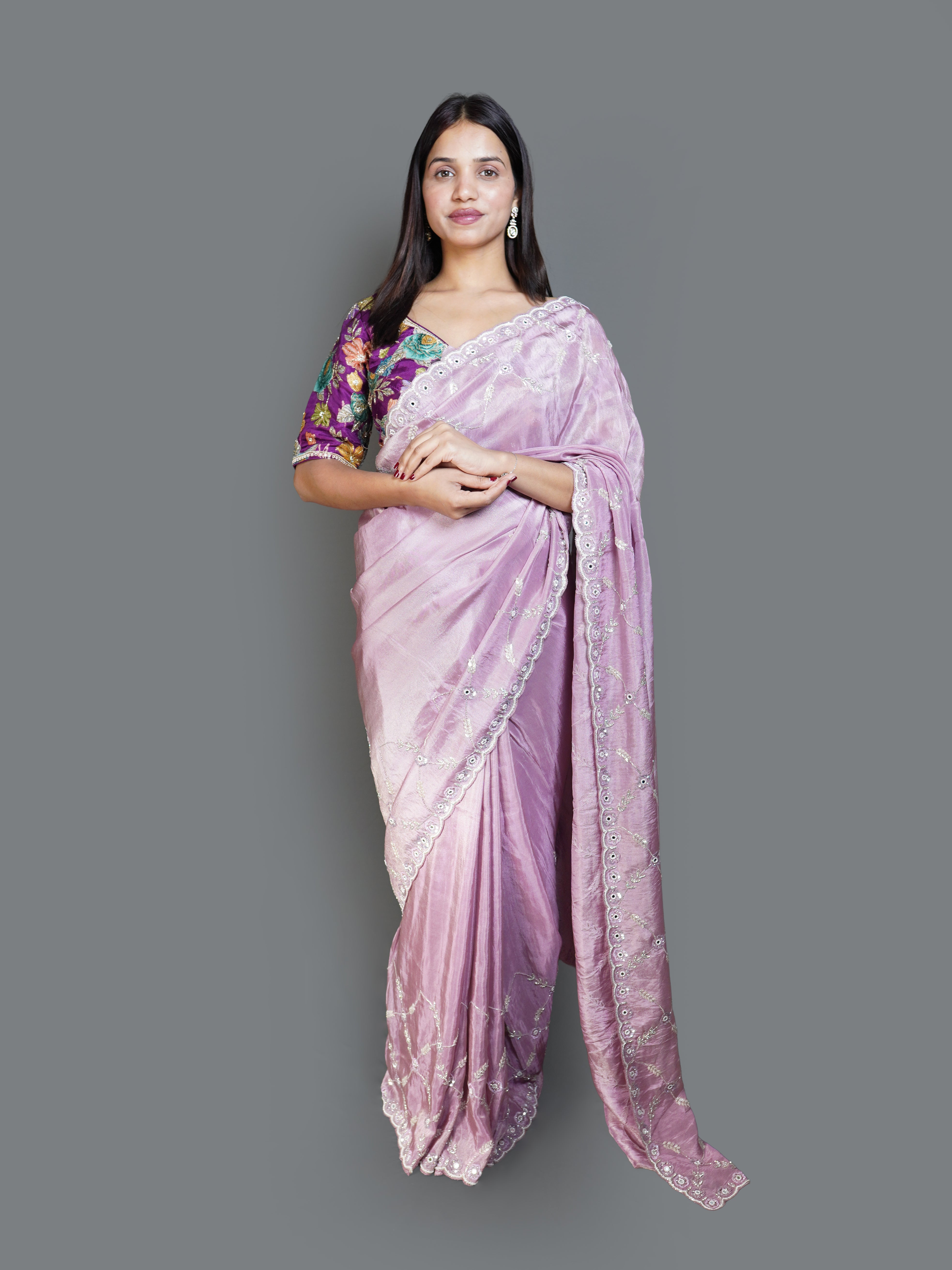 Ethereal Lavender Saree with Silver Sequined Scalloped Border (14229 B-98) Main image