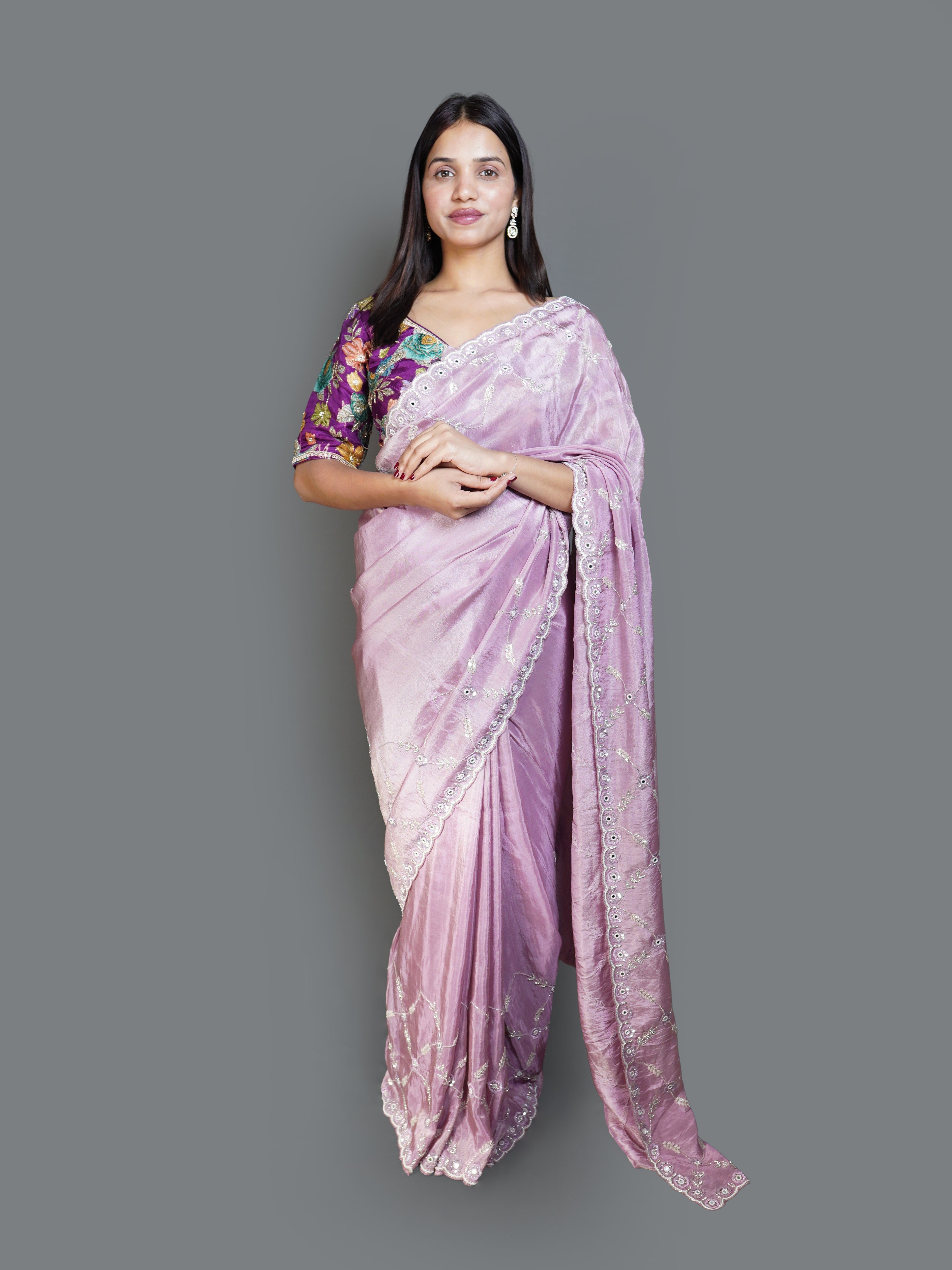 Ethereal Lavender Saree with Silver Sequined Scalloped Border (14229 B-98)