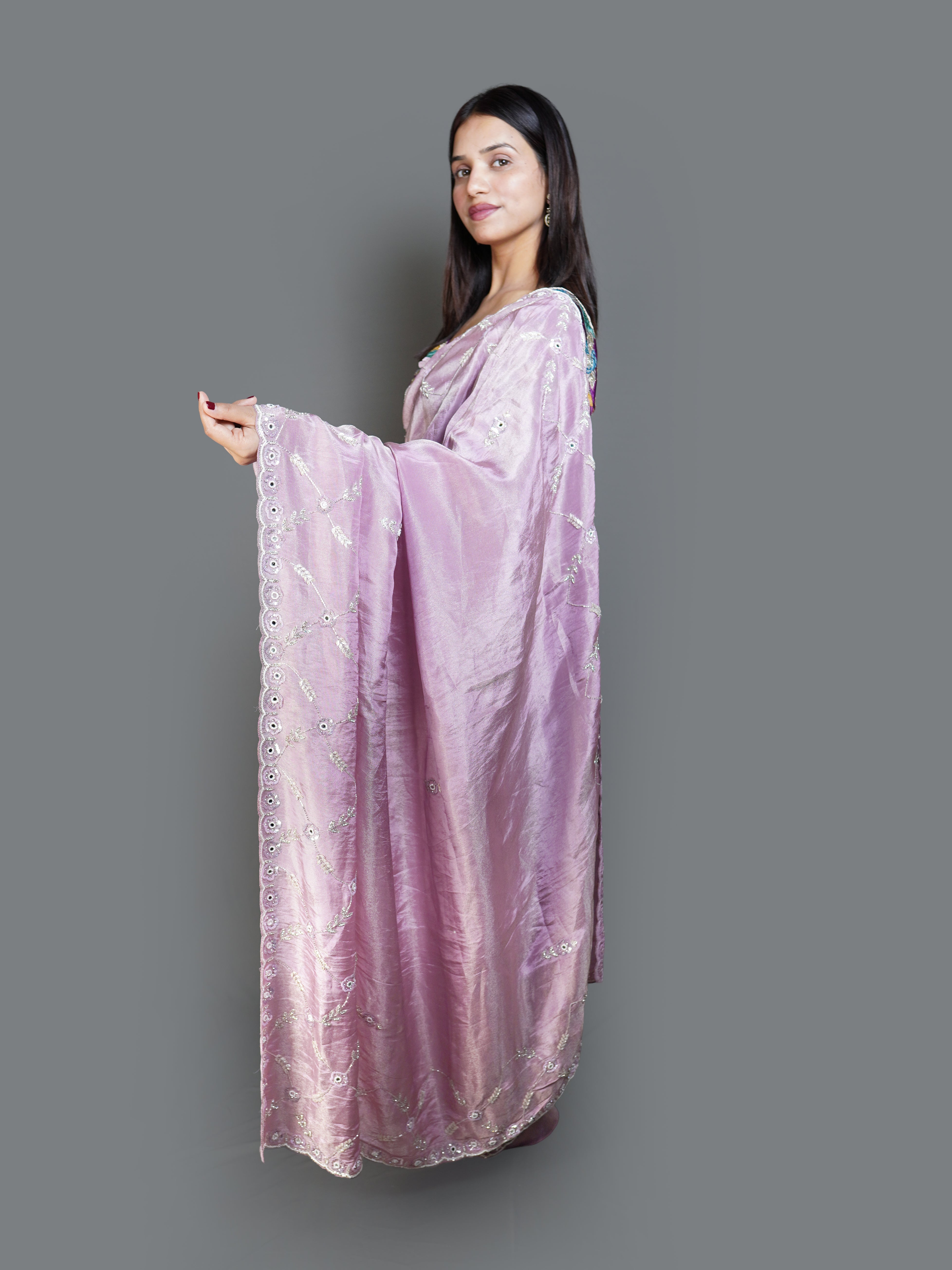Ethereal Lavender Saree with Silver Sequined Scalloped Border (14229 B-98) Secondary image