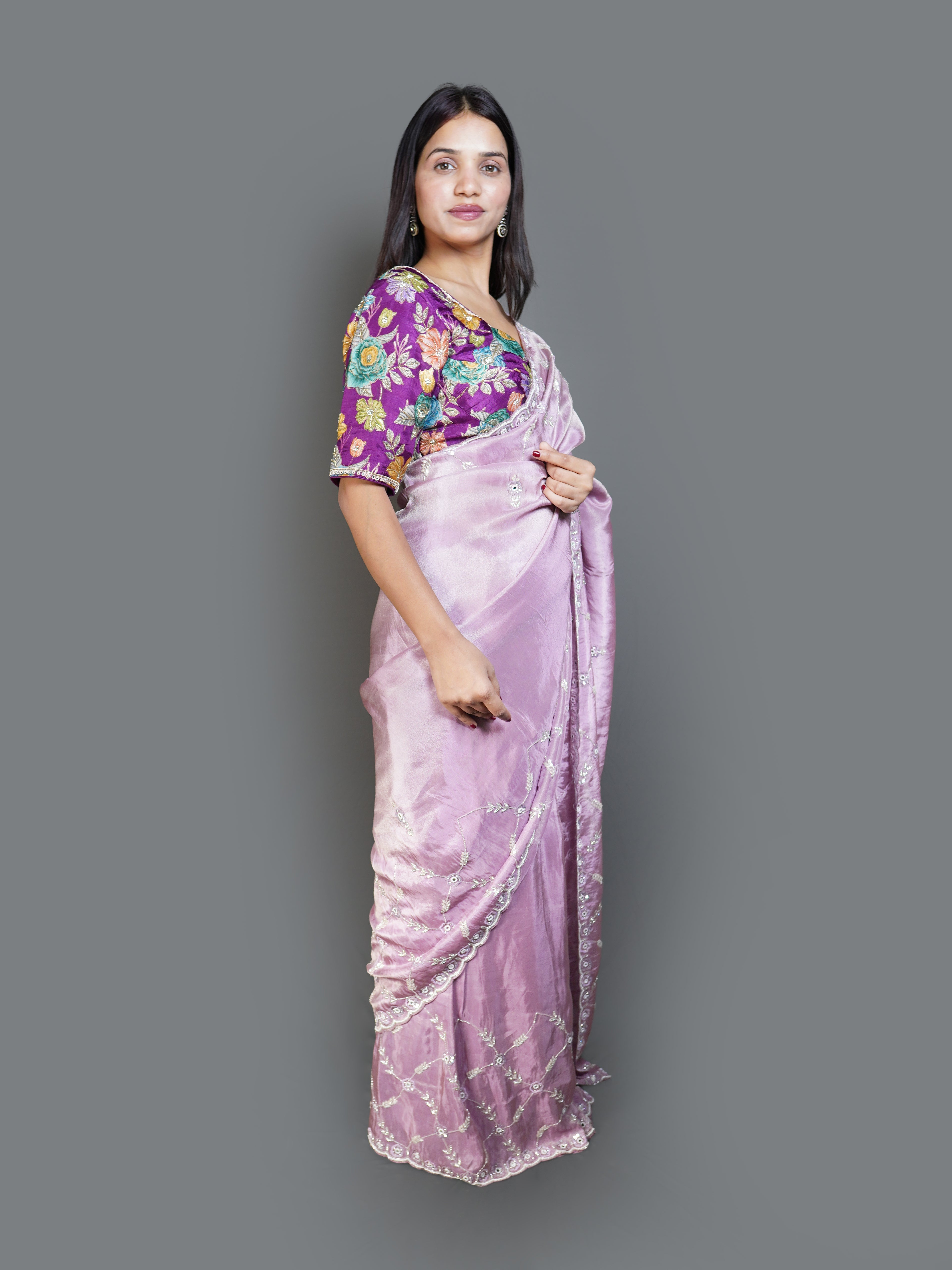 Ethereal Lavender Saree with Silver Sequined Scalloped Border (14229 B-98)