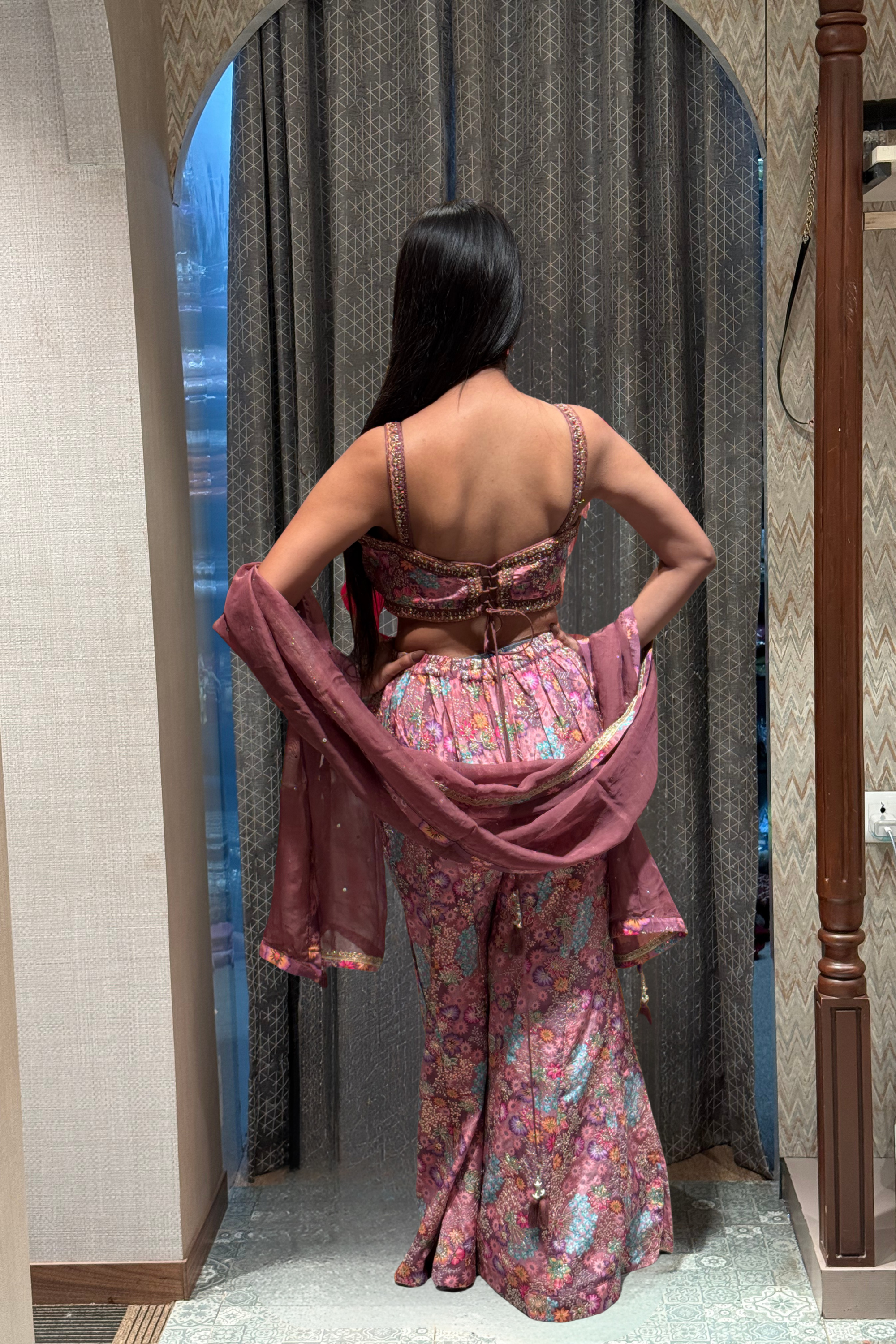 Vibrant Floral Print Pants with Crop Top (3476 M-108)