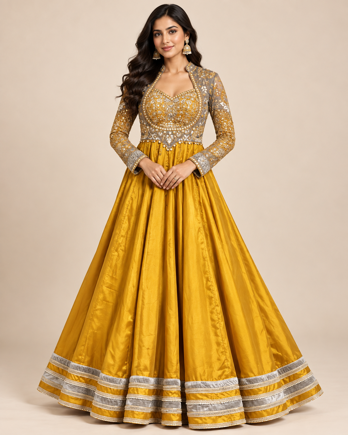 Mustard Yellow Embroidered Anarkali Gown