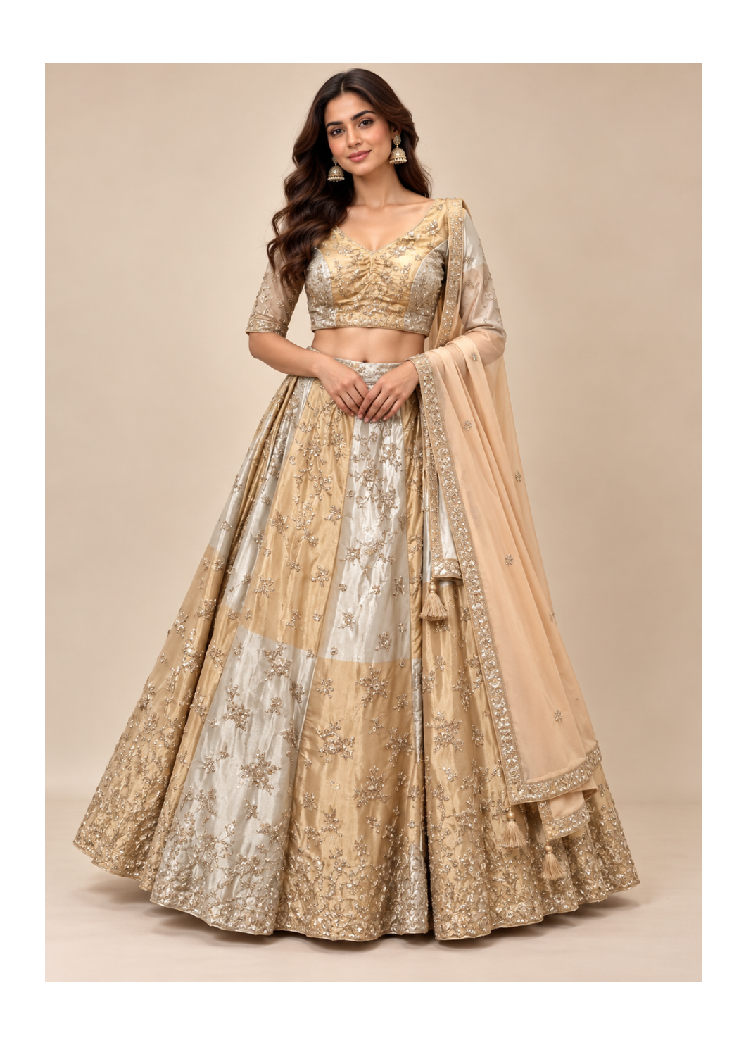 Regal Champagne Gold Floral Embroidered Lehenga Main image