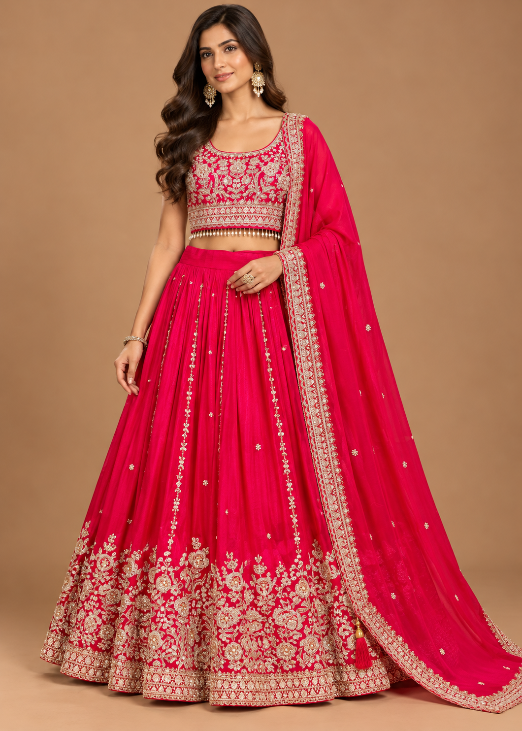Rani Pink Heritage Embroidered Lehenga