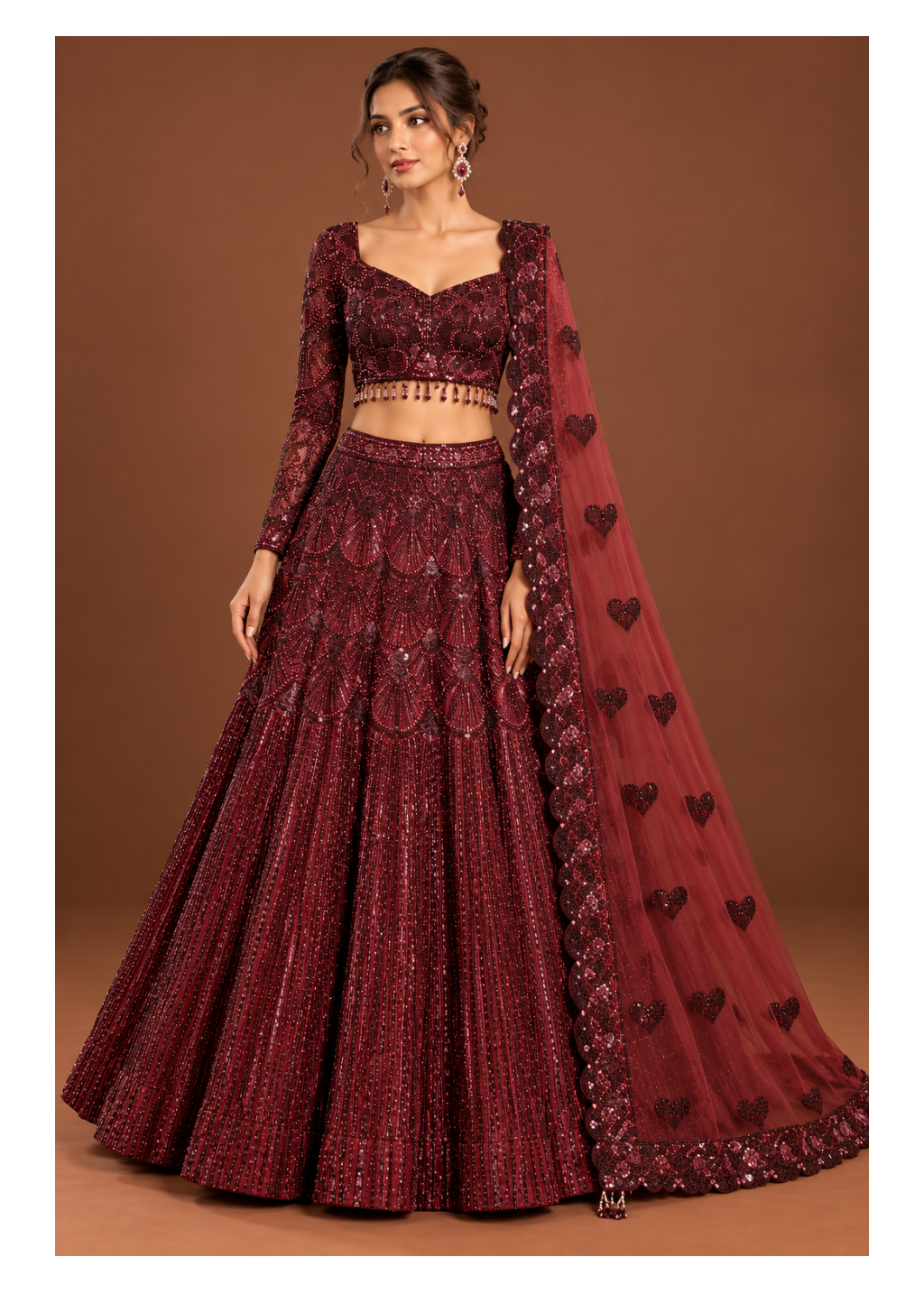 Wine Red Handcrafted Sequin Bridal Lehenga Main image