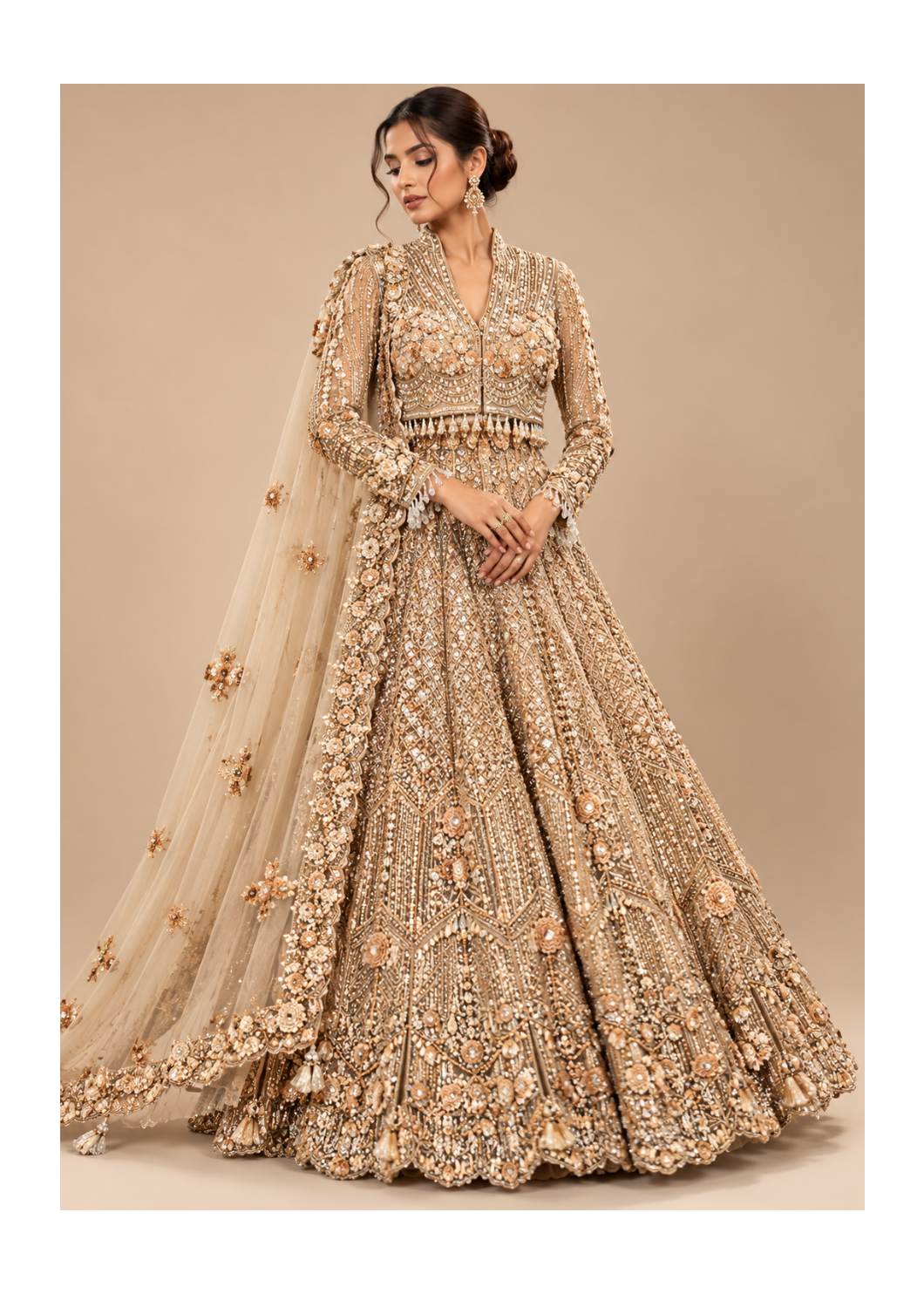 Antique Gold Jacket Style Bridal Lehenga Set