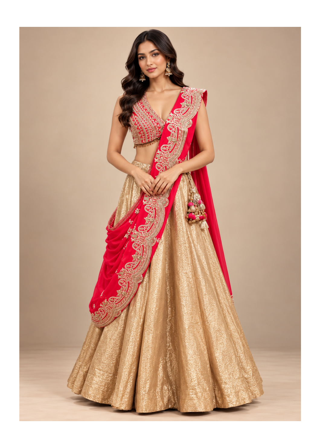 Champagne Gold Rani Pink Lehenga Set Main image