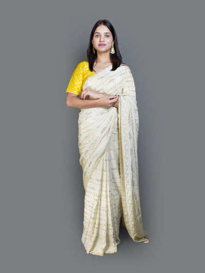 Shimmering Pista Saree with Pastel Embroidered (14640 B-98)