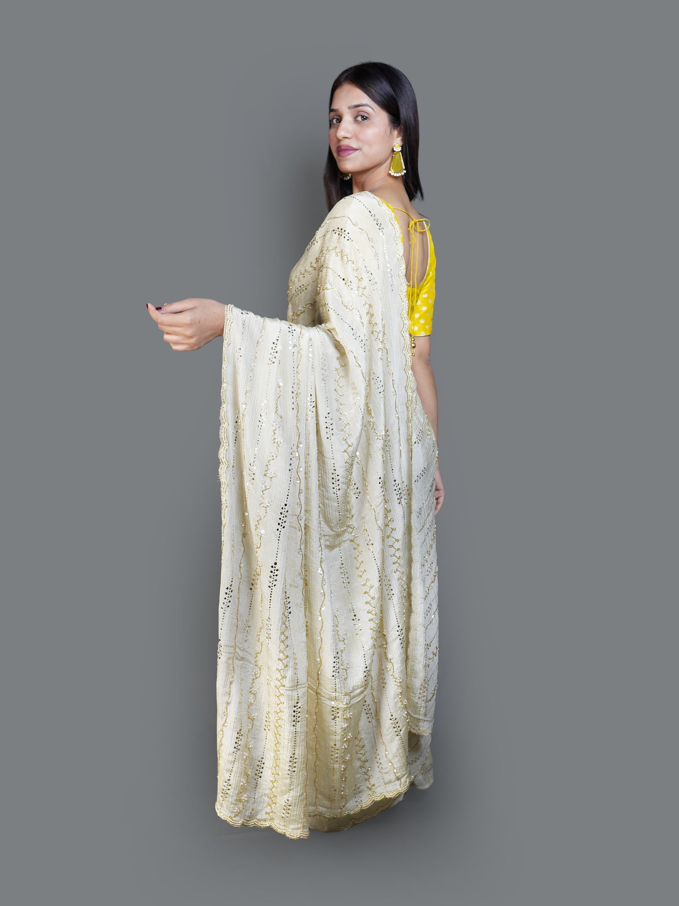 Shimmering Pista Saree with Pastel Embroidered (14640 B-98)