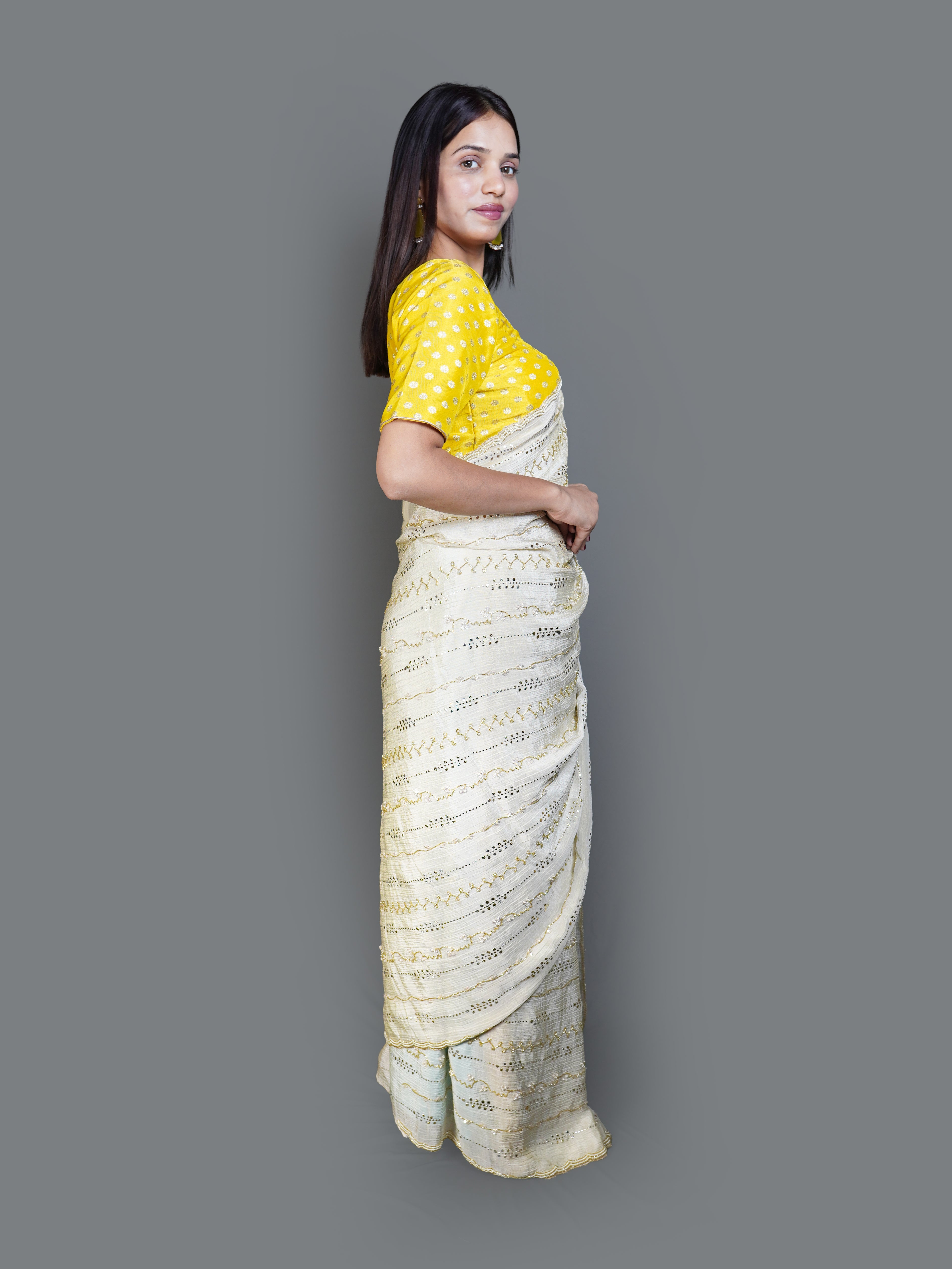 Shimmering Pista Saree with Pastel Embroidered (14640 B-98)