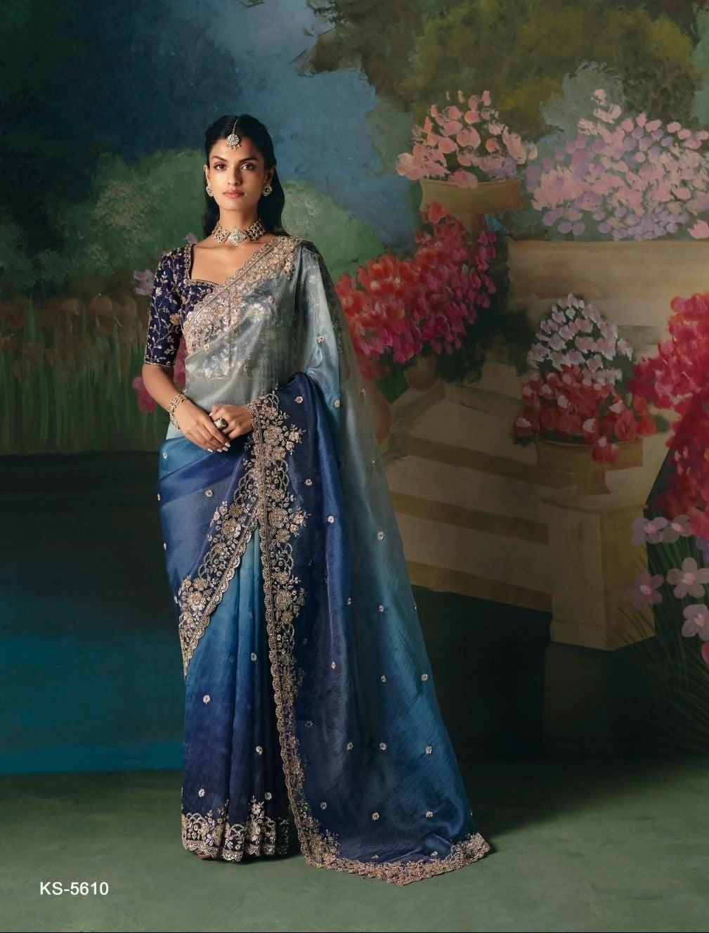 Midnight Ombre Blue silk Saree