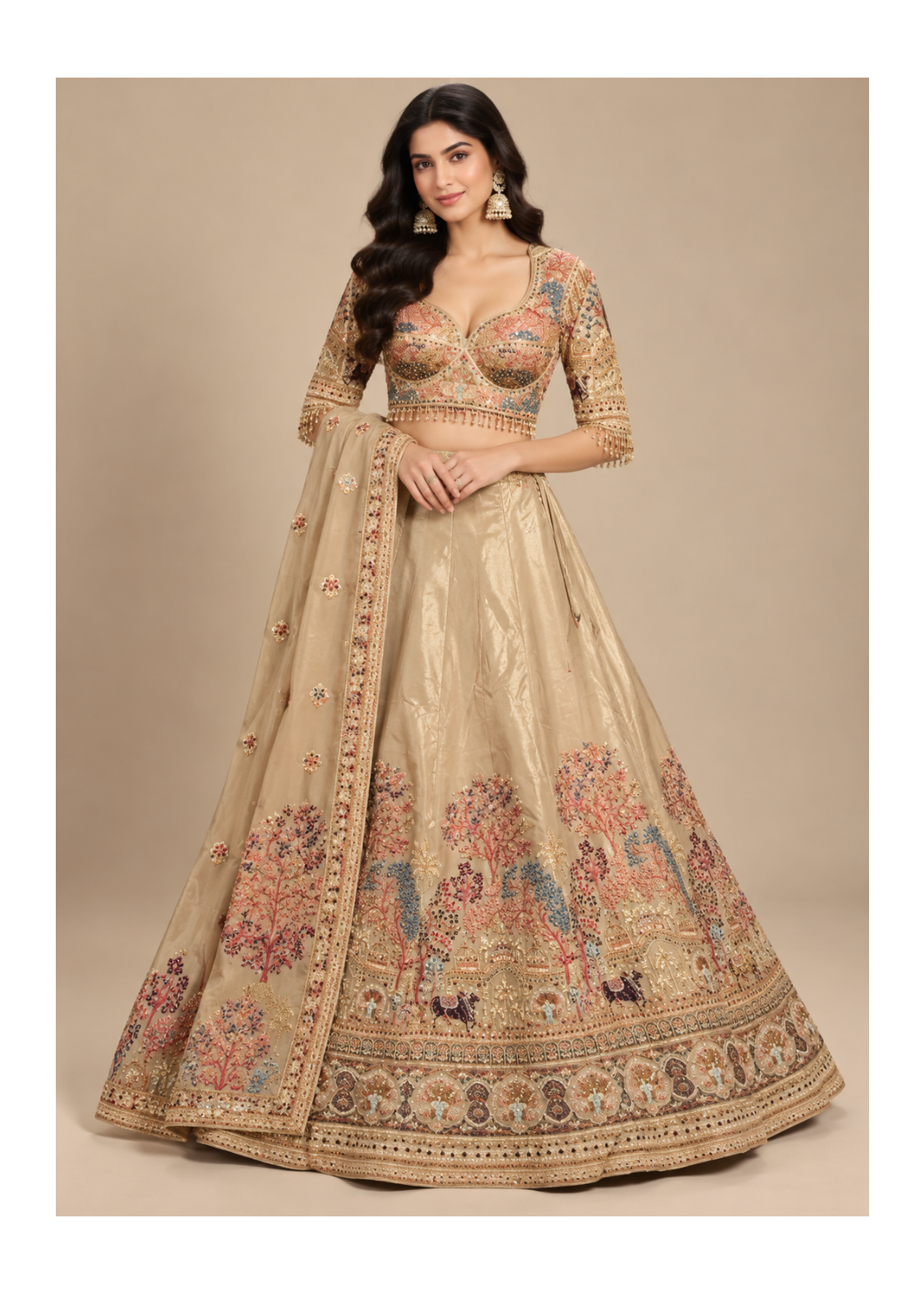 Royal Champagne Embroidered Bridal Lehenga Main image