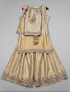 Gold Tissue Silk Kurti Palazzo Set with Zardosi Work for Evening Wear for women