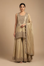 buy Gold Tissue Silk Kurti Palazzo Set with Zardosi Work for Evening Wear