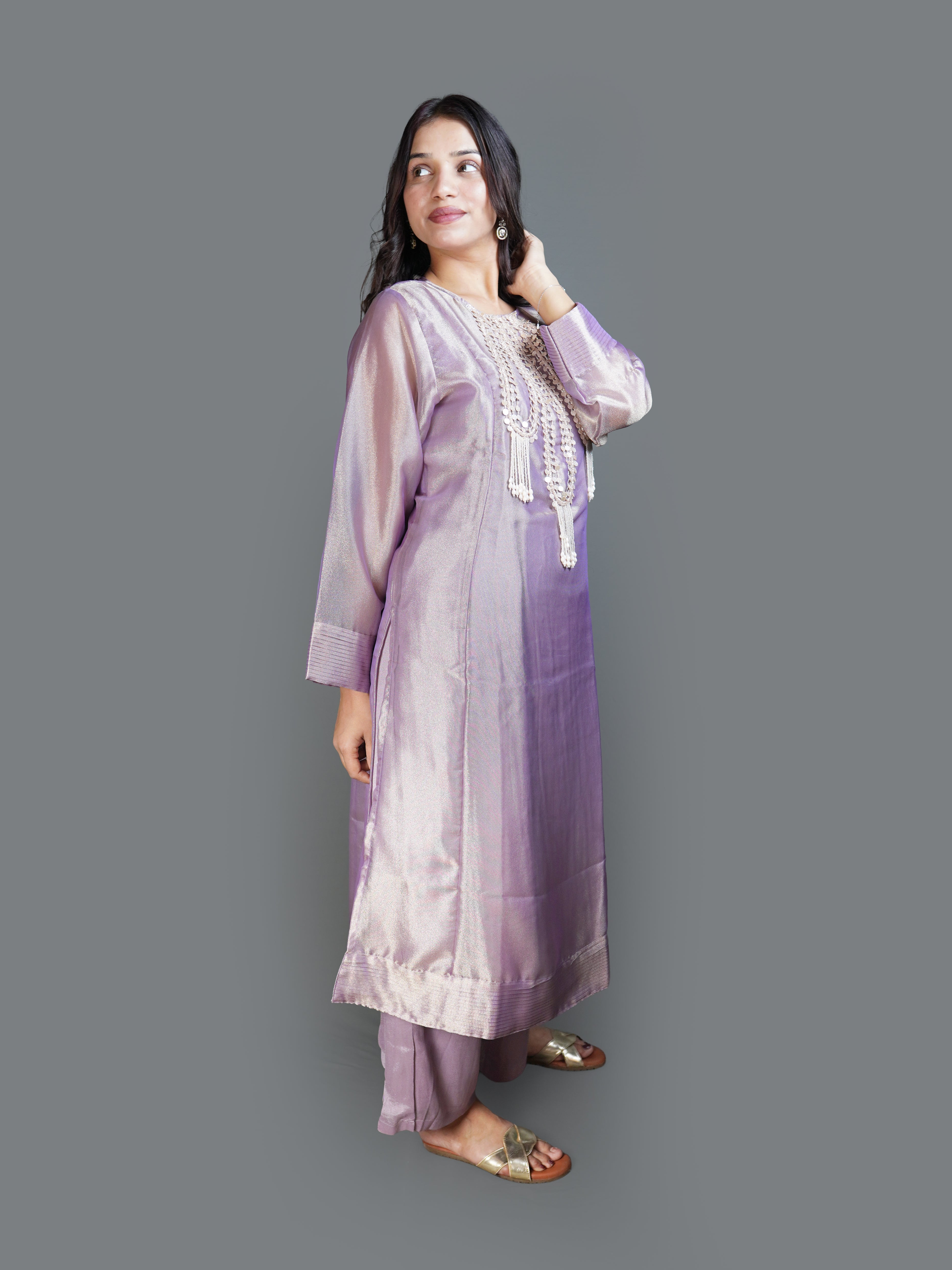 Ethereal Lavender Shimmer Kurta and Trouser Set ( DD-569 M-127)