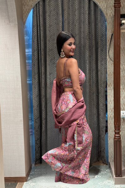 Vibrant Floral Print Pants with Crop Top (3476 M-108)