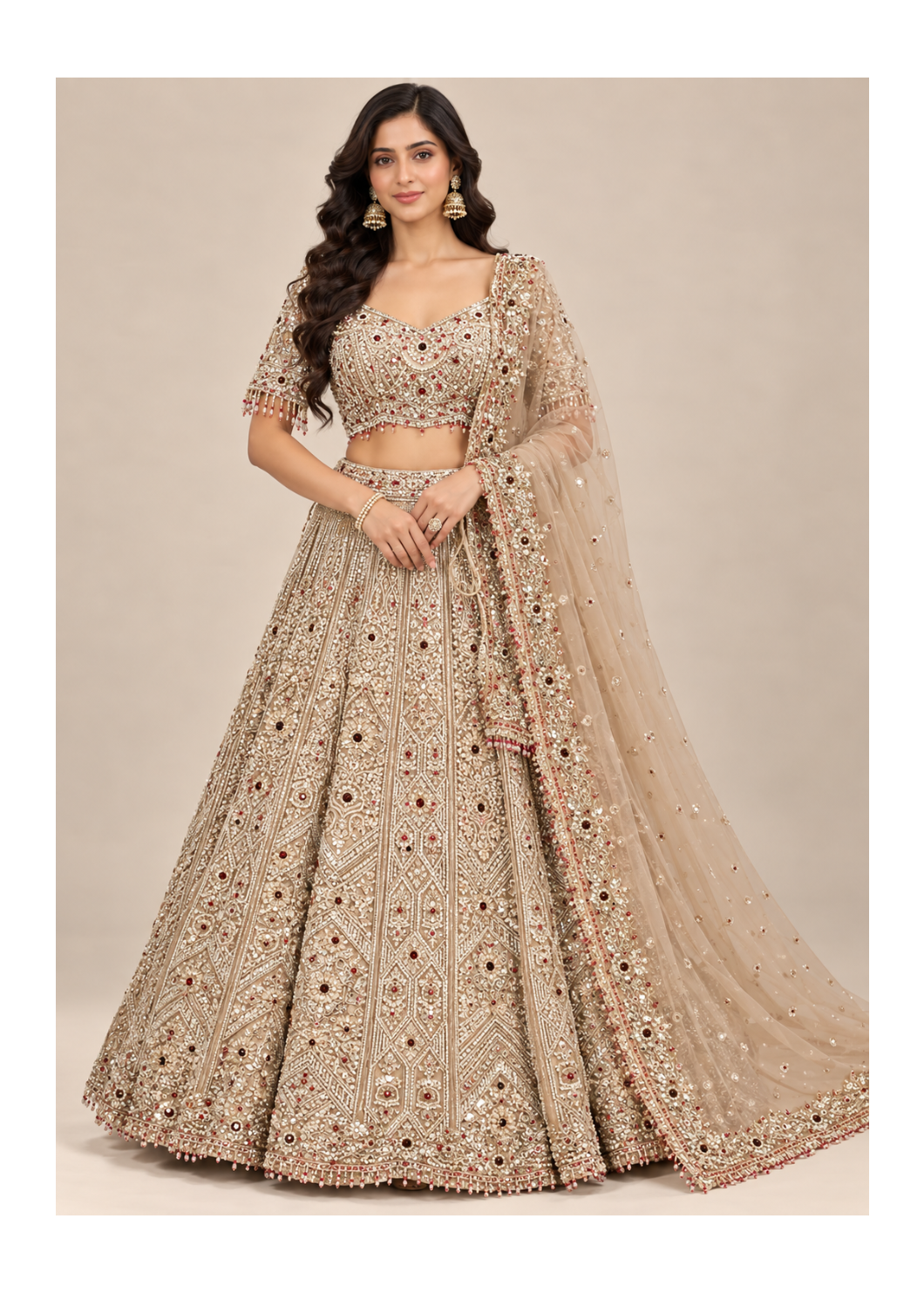 Champagne Gold Embroidered Bridal Lehenga Set