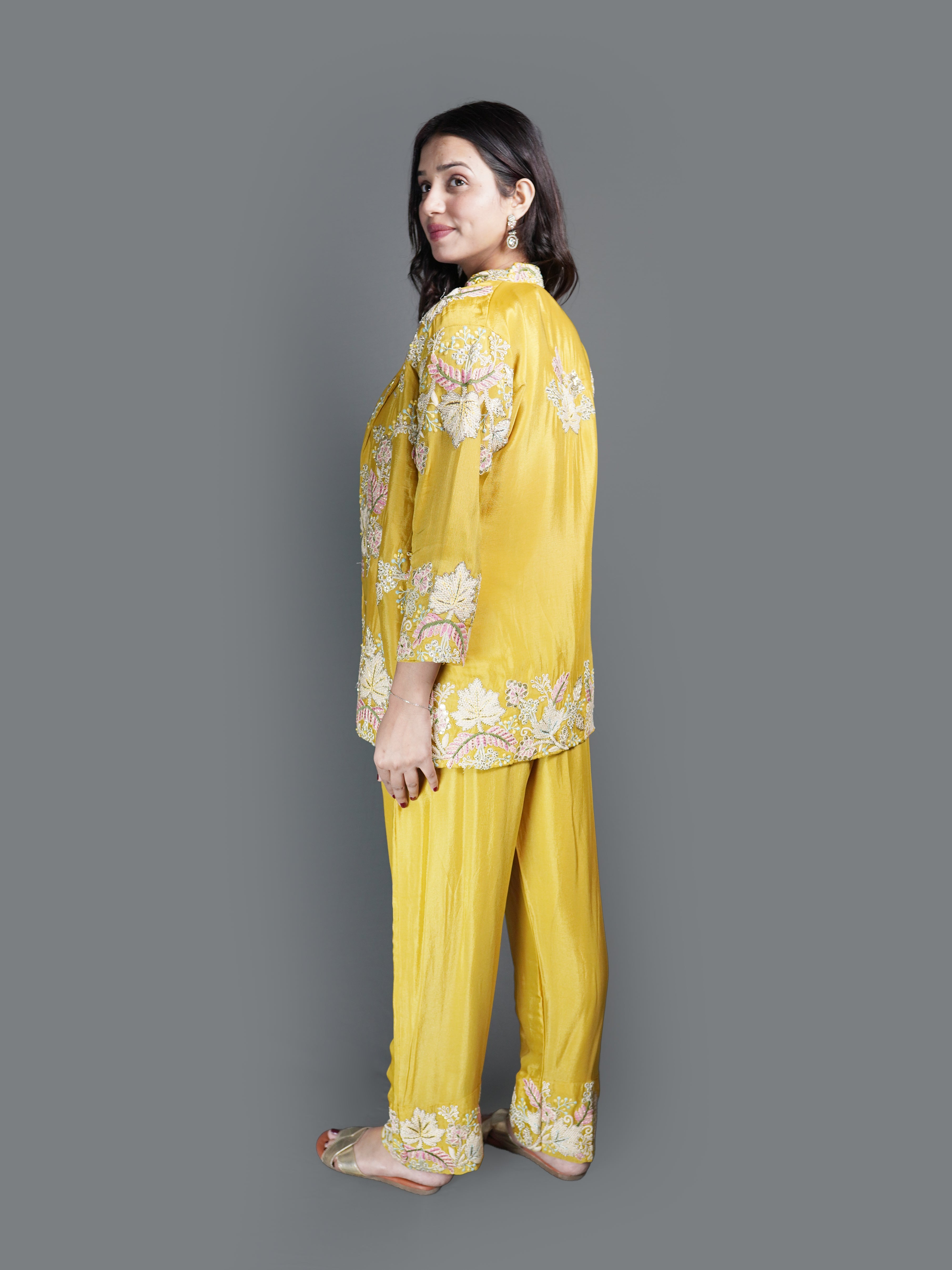 Vibrant Yellow Embroidered Co-ord Set with Jacket (MR-3471 GA-22)