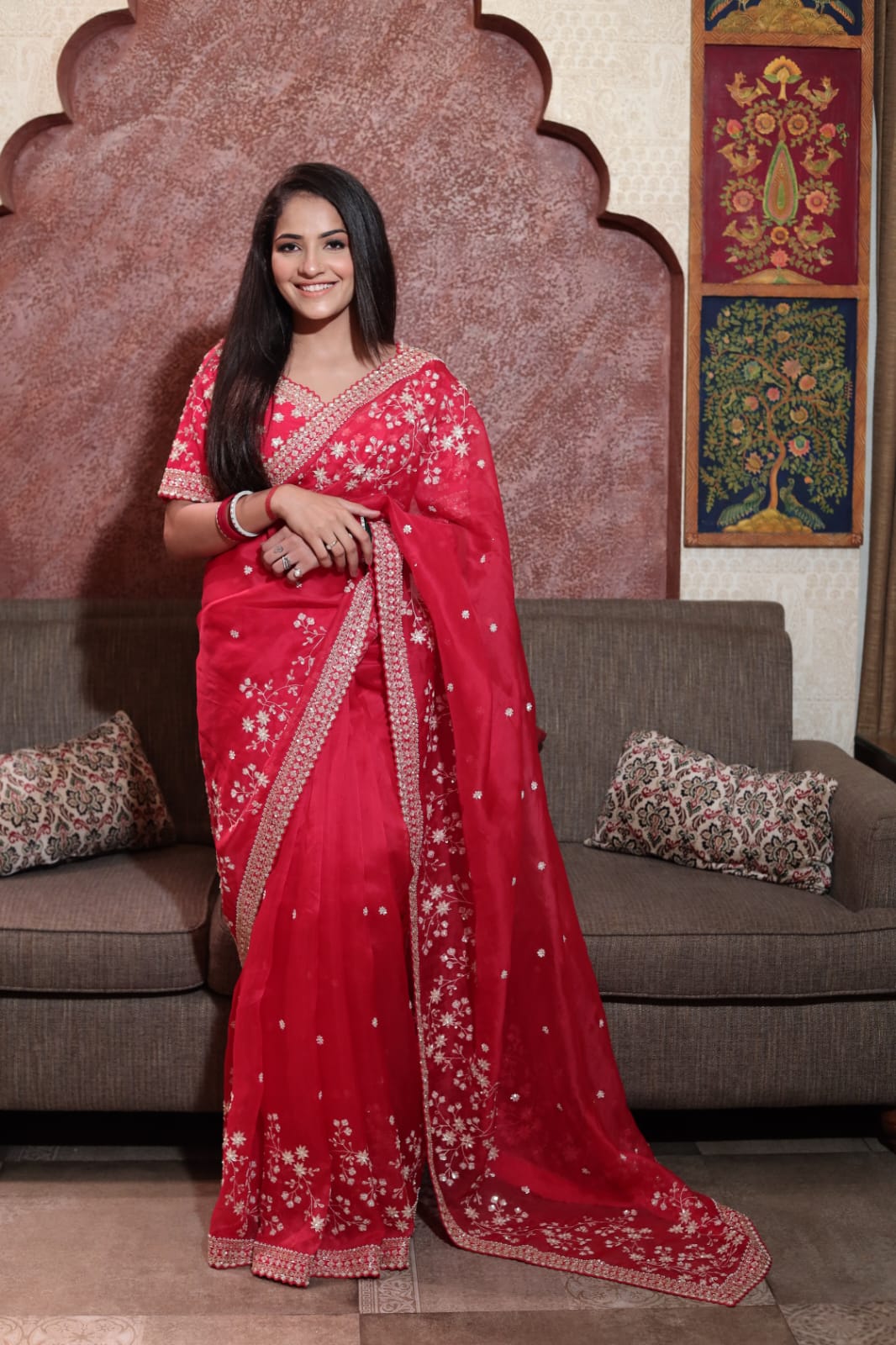 Red Tissue Saree with Exquisite Embroidery