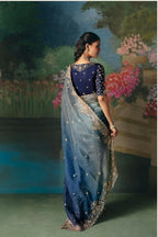 Midnight Ombre Blue silk Saree