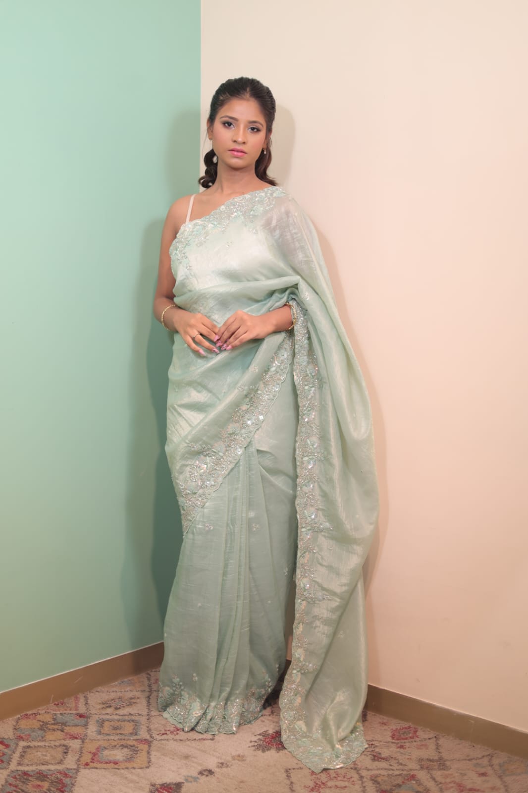 Aqua Organza Saree