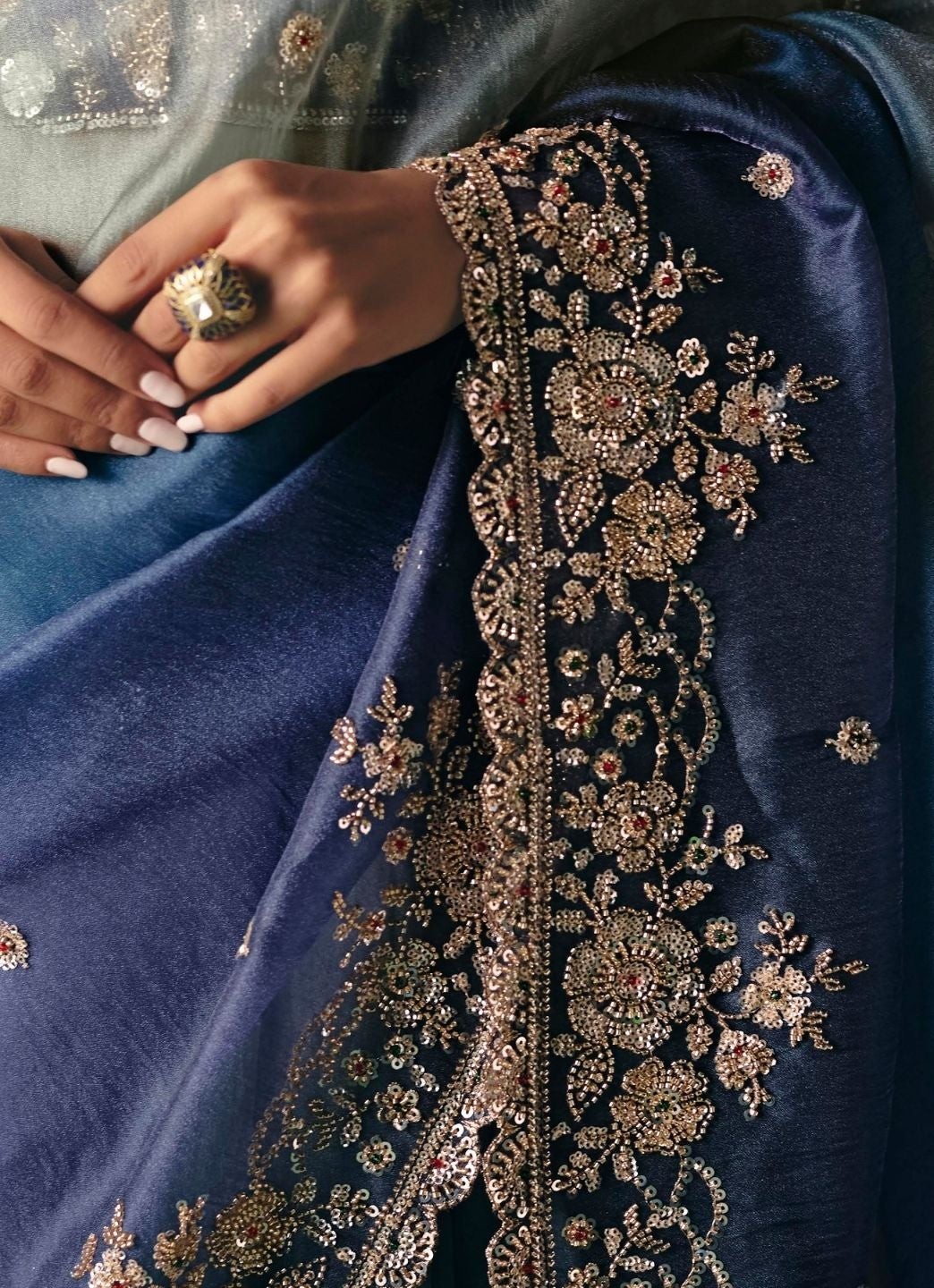 Midnight Ombre Blue silk Saree