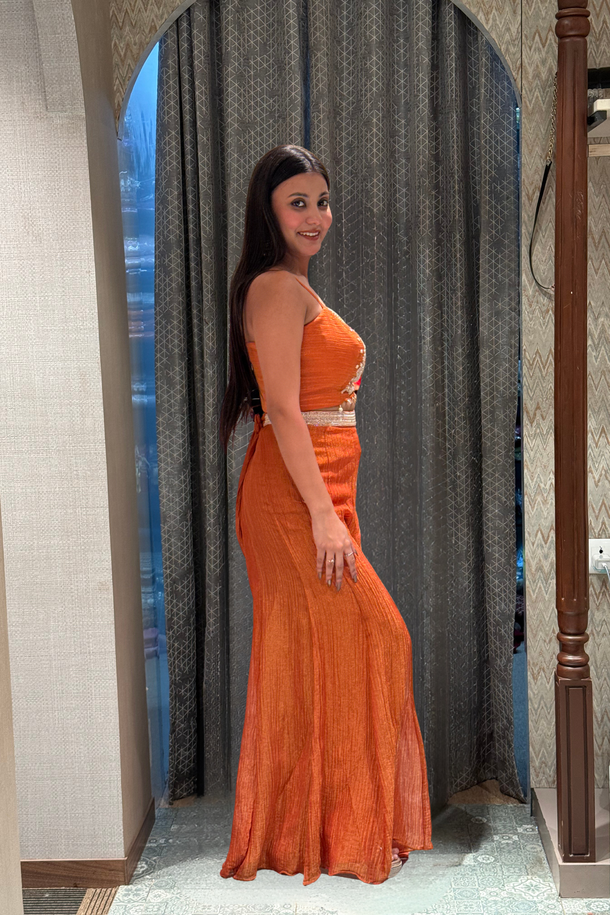 Orange Crushed Palazzo and Embellished Jacket (8212 M-16)