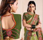 Buy Avantika Olive Silk Saree with Zari Pallu Mandala Embroidery Online for Women