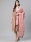 Peach Floral Printed Anarkali Cotton Suit Set
