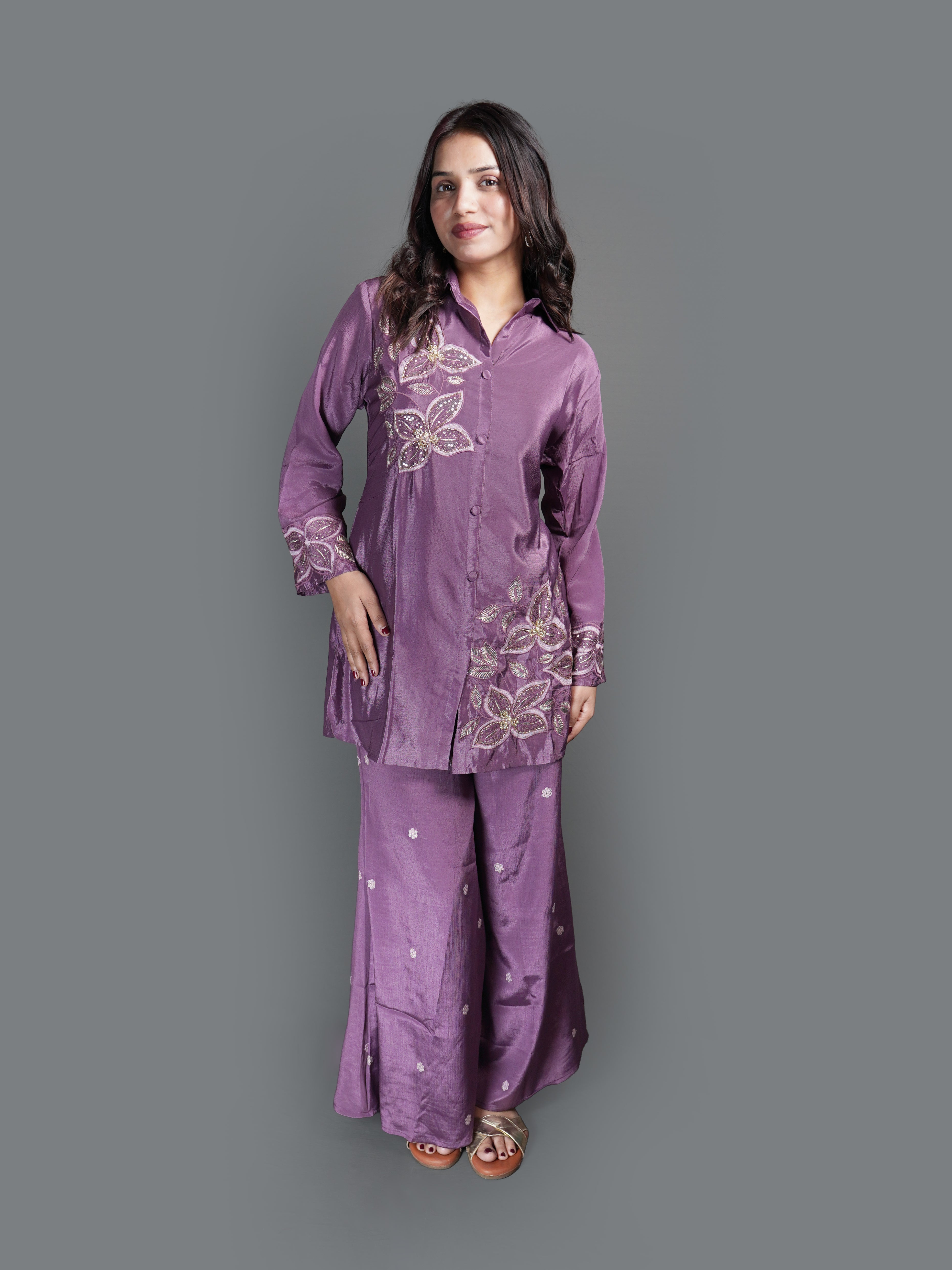 Deep Tone Kurti Set with Patchwork Pattern (GB-6396 CO R-30) Main image