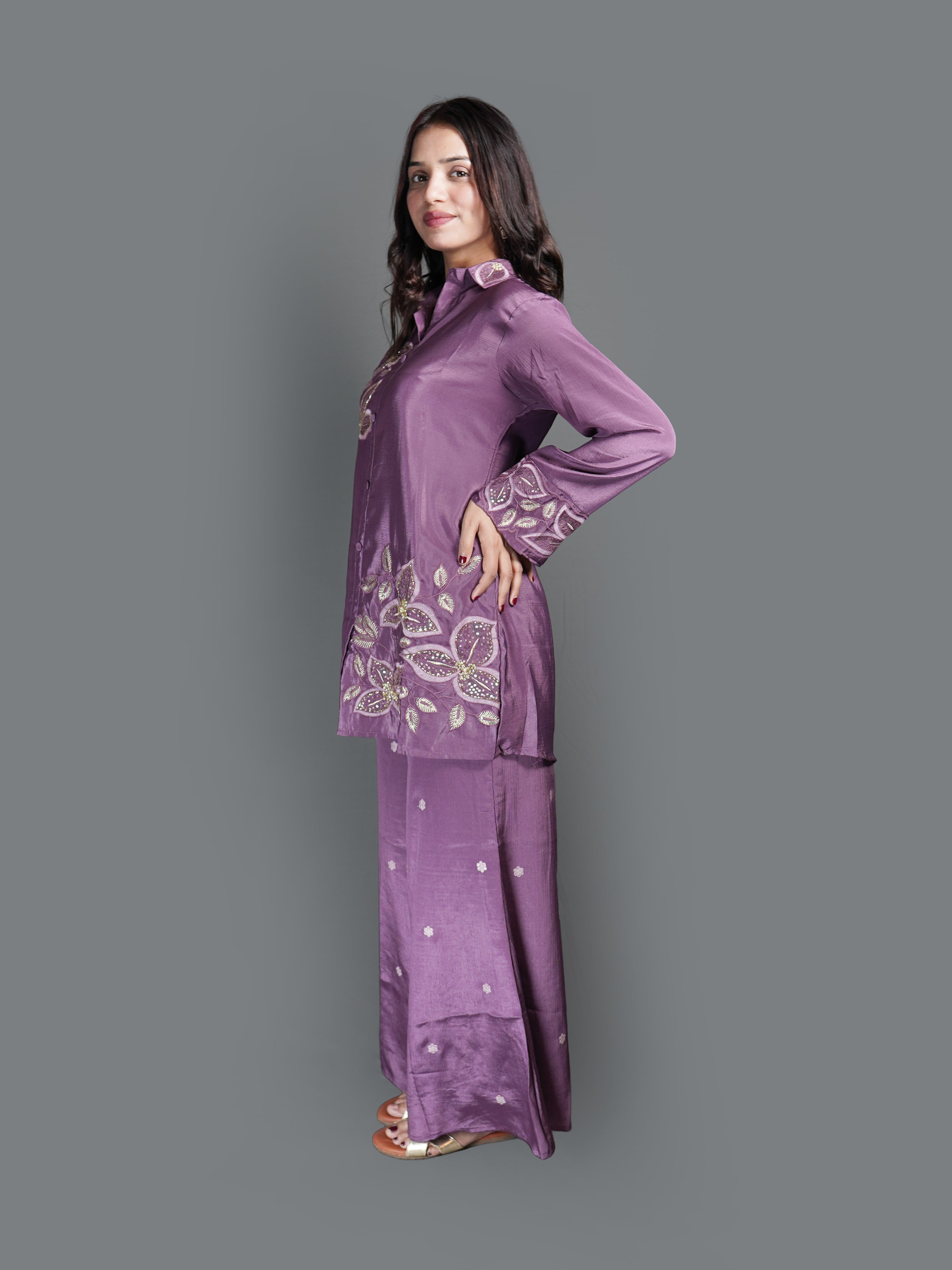 Deep Tone Kurti Set with Patchwork Pattern (GB-6396 CO R-30)