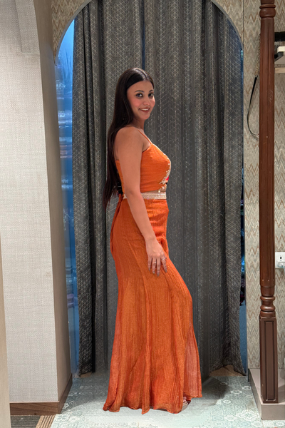 Orange Crushed Palazzo and Embellished Jacket (8212 M-16)