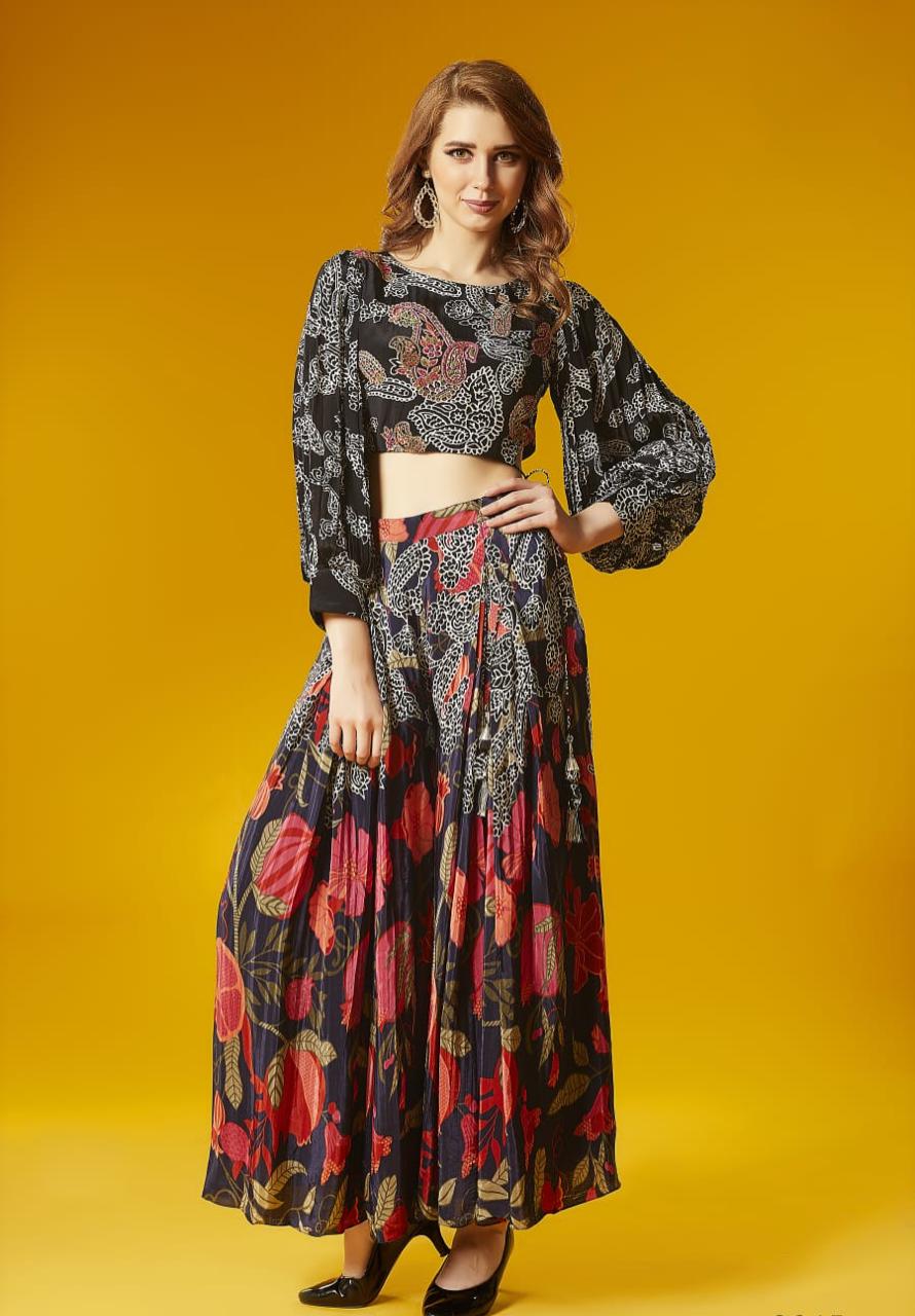 Stylish Multicolor Silk Western Dress with Flared Skirt