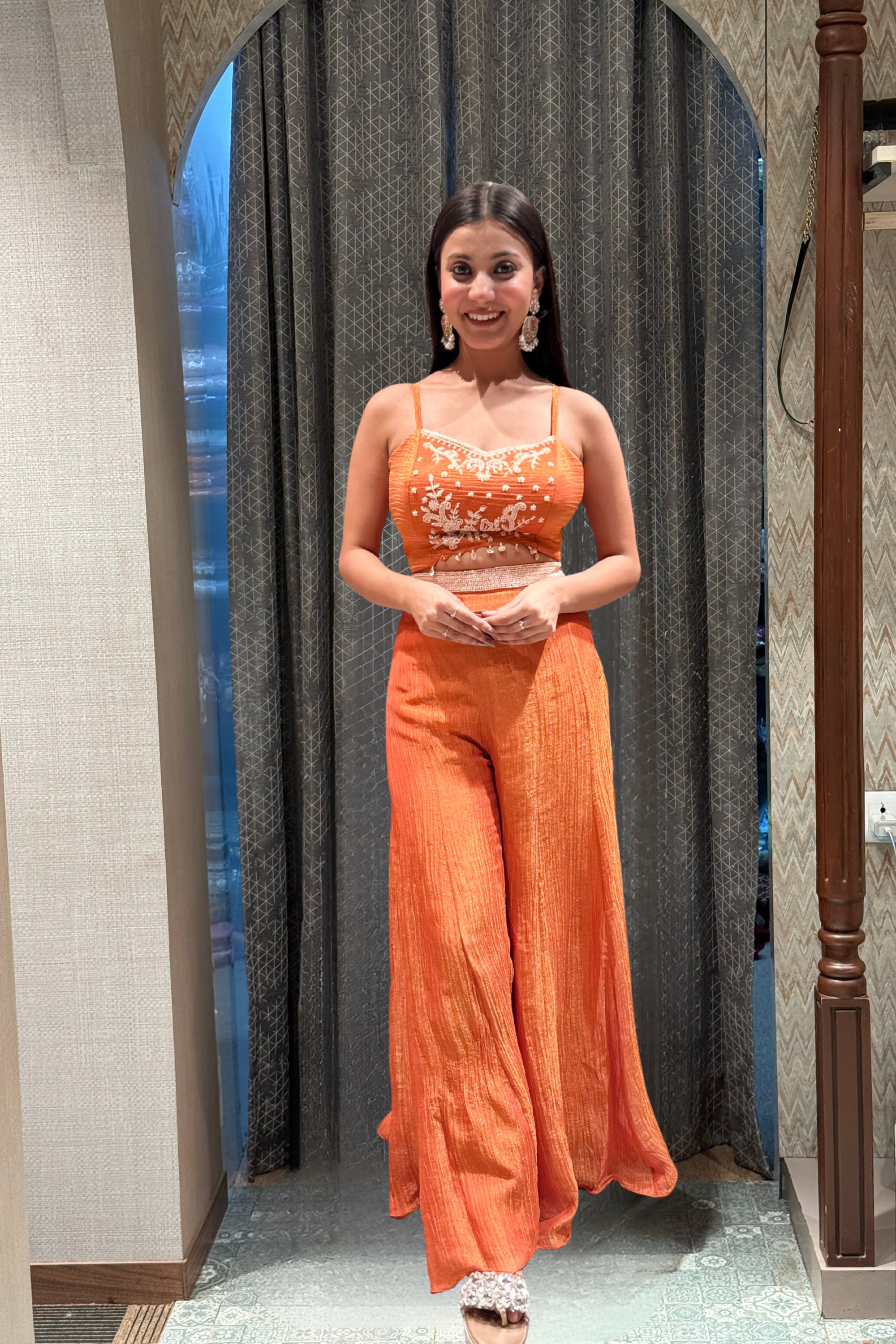 Orange Crushed Palazzo and Embellished Jacket (8212 M-16) Main image