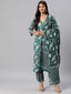 Teal Floral Printed Cotton Suit Set